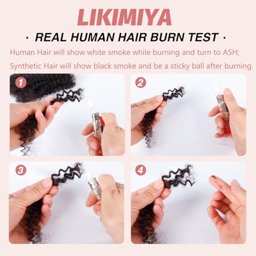 Afro Kinkys Bulk Human Hair for Mini Twist Braiding Braids Locs Dreadlock Extensions Afro Kinky-Curly Human Braiding Hair Bundles For Men Women Kids 16 Inch 2 Bulks 60g #1B Natural Black Soft Fluffy