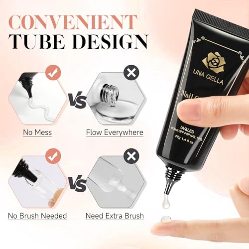 UNA GELLA Gel Nail Glue, Solid Nails Gl ue Gel 40ml Lamp Curing Needed Soak Off G LUE Strong Nail G LUE G el for Acrylic Fake Nails Tips Extension Press On Nails for Gelly Tips