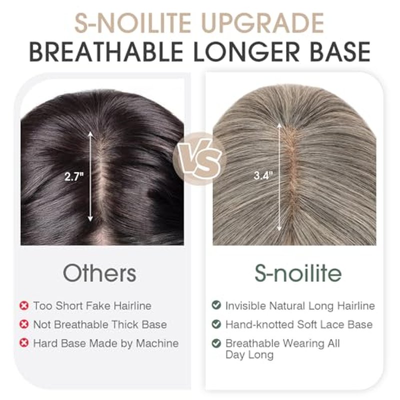 S-noilite Hair Toppers for Women Real Human Hair, 100% Real Human Hair Toppers for Women for Thin Hair 2.25"*6" Lace Silk Base 12 inch (Mixed Dark Gray)