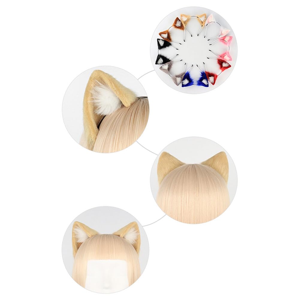 Surakey Long Fur Cat Ears Anime Cosplay Headband Plush Hairband Halloween Cosplay Party Costume for Men and Women Role-Playing (Green)