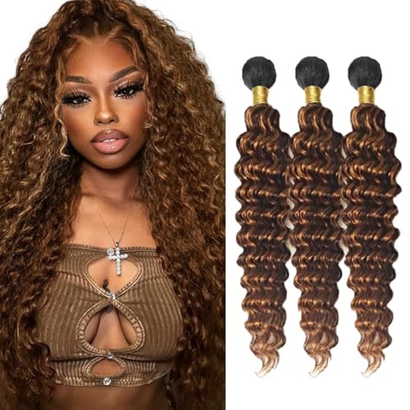 28 30 32 inch P430 Human Hair Bundles Ombre Highlight Deep Wave Bundles Dark Brown Human Hair Bundle Double Weft 300g