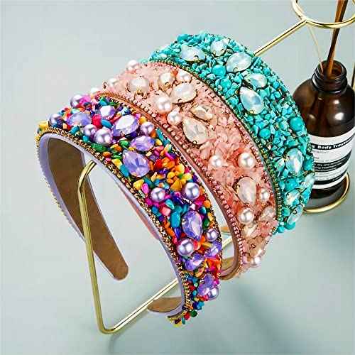 Turquoise Headbands For Women Rhinestone Decoration Green iridescent Non Slip Fashion Design Headband Party Headband Accessories Jewelry Hair Hoop Hairband For Girls