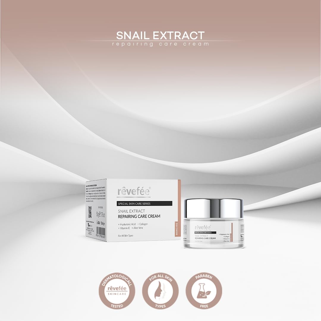 Snail Extract, Hyaluronic Acid, Collagen, Vitamin E, Aloe Vera, Snail Mucin Repairing Face Cream for All Skin Types. Revitalizing, Moisturizing and Hydrating Facial Moisturizer, Soft & Glowy Skin.