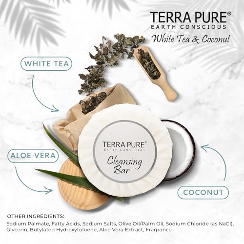 Terra Pure White Tea & Coconut Soap | Travel Size Toiletries Bulk Set for Hotel Essentials | 0.6 oz Bar Soap | 100 Pieces