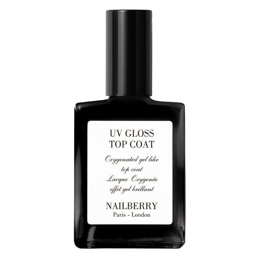 Nailberry UV Gloss Top Coat | Gel-Like Finish Nail Top Coat | Fast Drying Without UV or LED Lamps | Chip-Resistant, Oxygenated Gloss Finish | Vegan | Certified Halal & Cruelty Free | 25-Free | 15 ml