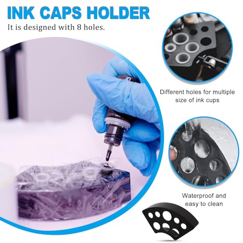 305Pcs 3MM Tattoo Skin and Ink Caps Kit - Emalla 2Pcs Fake Skin Practice and 3Pcs Black Tattoo Ink Cups Holder with 300Pcs Tattoo Ink Caps 100 Small 100 Medium 100 Large Tattoo Supplies for Beginners