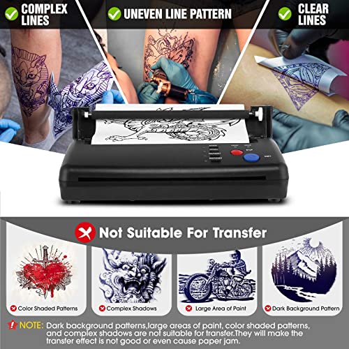 Tattoo Transfer Stencil Machine with 20 Thermal Tattoo Kit Copier Printer Tattoo Transfer Stencil Paper Tattoo Stencil Printer Machine for Tattoos Black Version