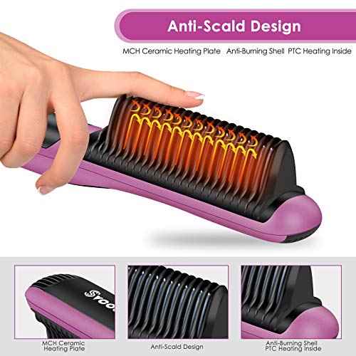 Professional Hair Straightening Brush - Fast Heating Ceramic Styler with 6 Adjustable Temp Settings, Anti-Scald & Auto-Off Safety - Sleek & Smooth Hair for Home, Travel, Salon