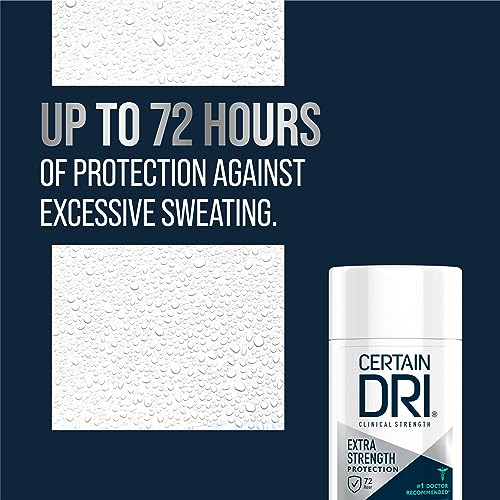 Certain Dri Extra-Strength Clinical Solid Antiperspirant - 72-Hour Sweat & Odor Protection for Hyperhidrosis - Maximum-Strength - Powder Fresh Scent - 1.7 oz