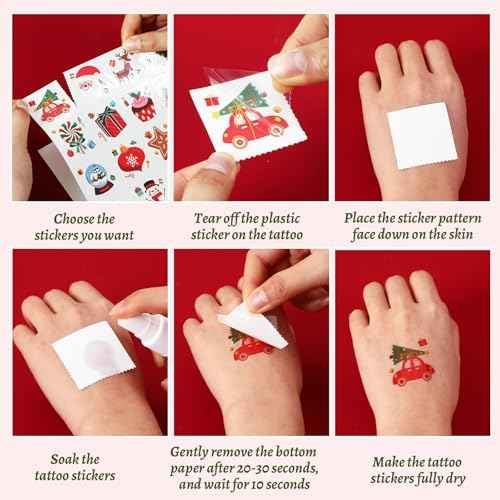 JUNEBRUSHS Christmas Glow in Dark Temporary Tattoos for Kids, 180 Individually Christmas Luminous Tattoo Stickers Santa Claus for Kids Christmas Socks Gifts Party Boys Girls Goody Bag Stuffers