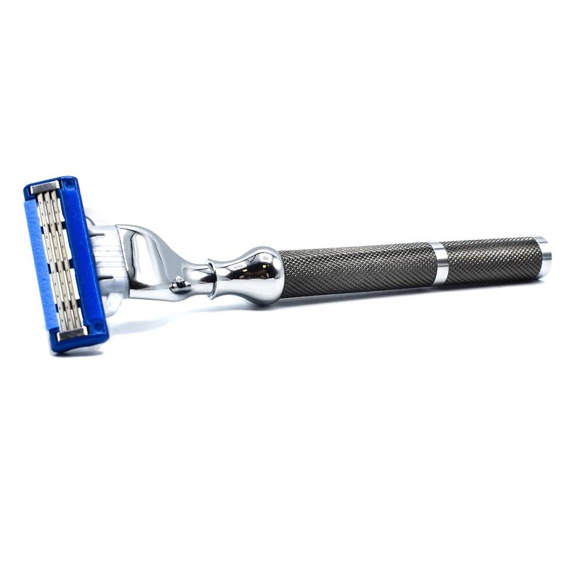 Parker 42M All-Metal Razor in Graphite Gray – Mach 3 Blade Compatible – Accepts All Gillette® Mach 3 Cartridge Refills – Deluxe Brass-Frame, Textured Grip Handle for Triple Blade Shaving
