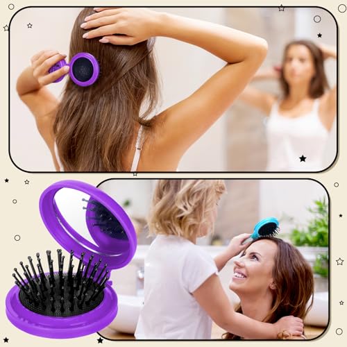 Thyle 12 Pcs Christmas Team Appreciation Gifts for Employee Inspirational Folding Travel Hairbrush with Mirror Bulk Handheld Mirror Hair Brush Thank You Gift for Xmas Women Coworker Staff Nurse