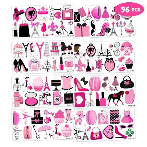 96PCS Paris Temporary Tattoos France Paris Party Decorations Favors Supplies French Theme Birthday Cute Eiffel Towers Tattoo Stickers Christmas Gifts for Boys Girls Kids Class School Prizes Carnival