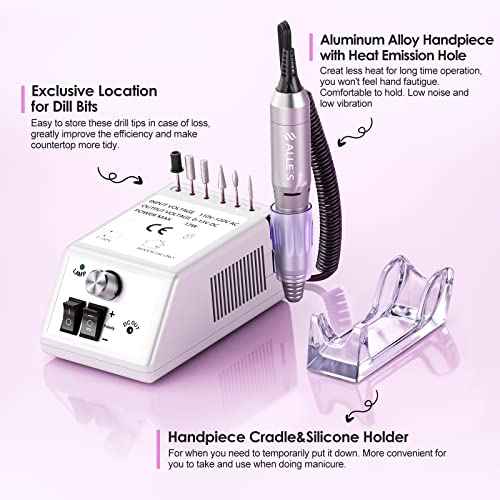 Professional Nail Drill Machine 20000RPM Efile Electric Nail Filer Kit for Finger Toe Nails, Acrylic Gel Nails Manicure Pedicure, with 6Pcs Nail Bits and 106Pcs Sanding Bands - White