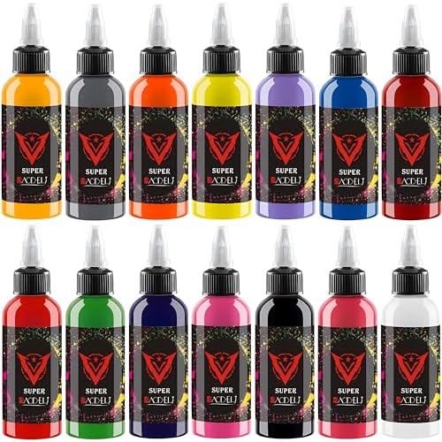 BaodeLi 14 Color 30 ml Tattoo Ink Kit with Microblade Paint and UV Ink - Dynamic Ink Set for Tattoo Equipment and Gun - Includes Green Soap