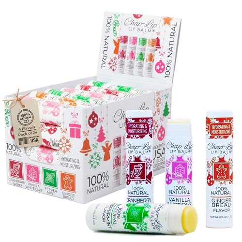 100% Natural Lip Balm Set - Beeswax Natural Christmas Gifts for Her - Ideal Gift for Women - Lip Moisturizer for Dry Lips, Cocoa Butter - Petroleum Free Pack of 24