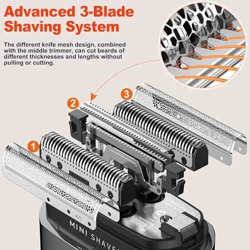 Telfun Mini Electric Foil Shavers for Men, Portable Men's Travel Facial Hair Groomer, USB-C Electric Beard Shaver with Full Body Waterproof & Big LED Display, Close Face Shaver for Head, Beard, & Neck