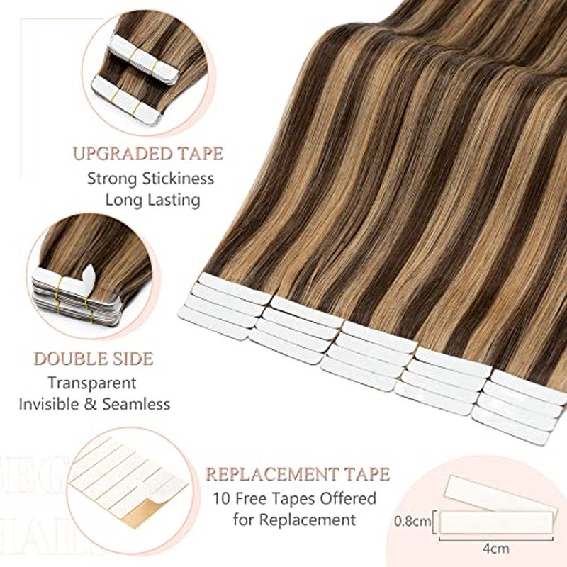 SEGO Tape in Hair Extensions Real Human Hair 20 Inch 40pcs 100g Straight Balayage 100% Remy Seamless Skin Weft Invisible Rooted Double Sided Tape Hair for Women-Medium Brown&Dark Blonde