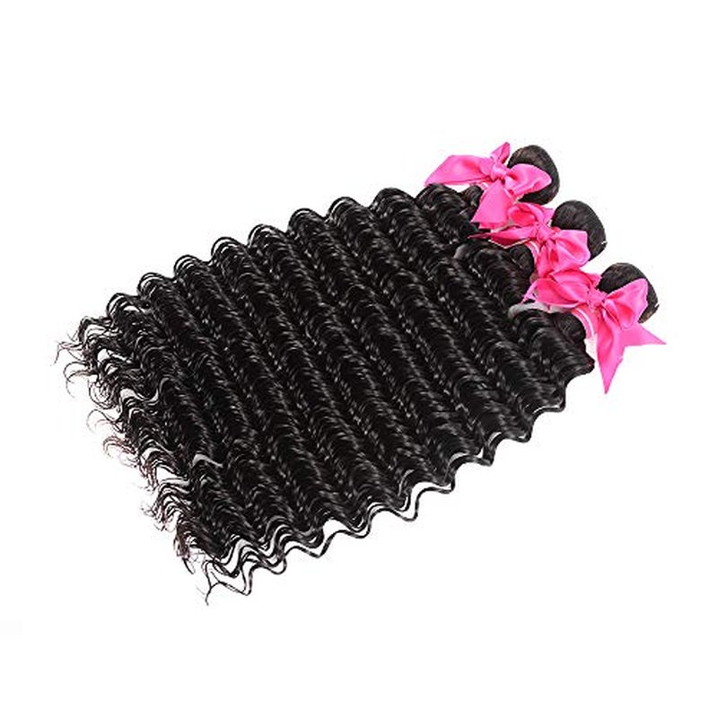 Aatifa 9A Brazilian Deep Wave 3 Bundles Human Hair with 4X4 Free Part Lace Closure Unprocessed Virgin Deep Wave Bundles Hair Natural Color, lace closure, (24/26/28+20 Inch)