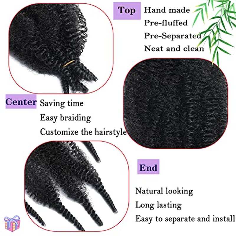 16 Inch Marley Twist Braiding Hair 8 packs Pre-Separated Springy Afro Twist Hair Extension Kinky Afro Twist Crochet Hair Braids Natural Black Spring Twist for Women (16 Inch, 1B)