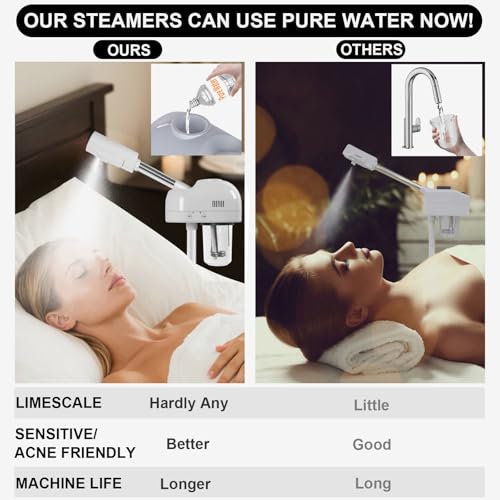 Stand Professional Ozone Facial Steamer with Touch Control, Adjustable Height & Rolling Base, 360¡Æ Rotatable Nozzle, Hot Mist Function, Use for Home, Salon SPA (White)