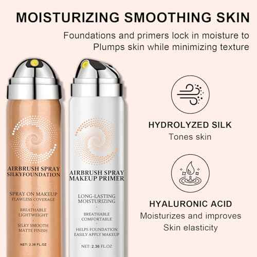 AirBrush Foundation Spray With Airbrush Primer, Silky Mist Foundation Spray Makeup, Full Coverage Foundation for Smooth Radiant, Formula Breathable Lightweight Hydrating (02 Beige)