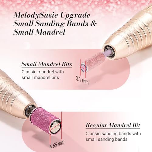 MelodySusie 50 Pcs Nail Drill Bits Small Sanding Bands with 3.1mm Mandrel Bit, 180 Fine Grit Nail File for Acrylic Nails Gel Manicures and Pedicure, Pink