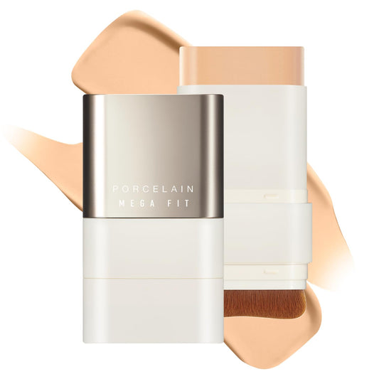 CHOSUNGAH BEAUTY Mega Fit Stick Foundation with Built-in Brush-Full Coverage Creamy Formula for Porcelain Skin Finish, Hydrating&Long Lasting, Master Porcelain, Shade 23, 0.56 oz (02W Honey Beige)