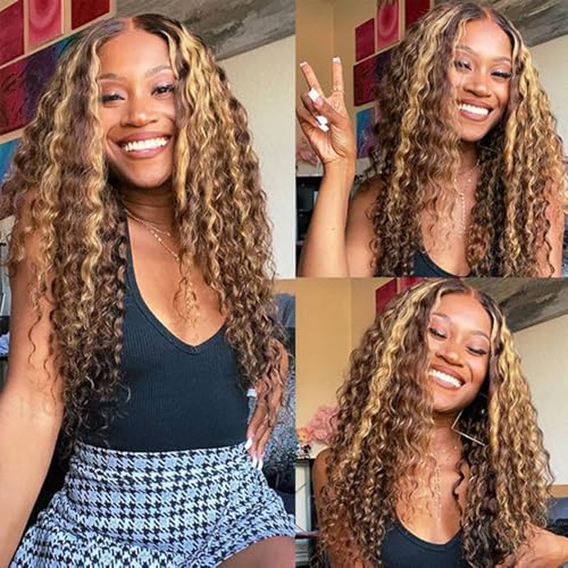 P4/27 Highlight Bundles - 26, 28, 30 inch Human Hair #4 Water Wave & Ombre Blonde & Brown Bundles