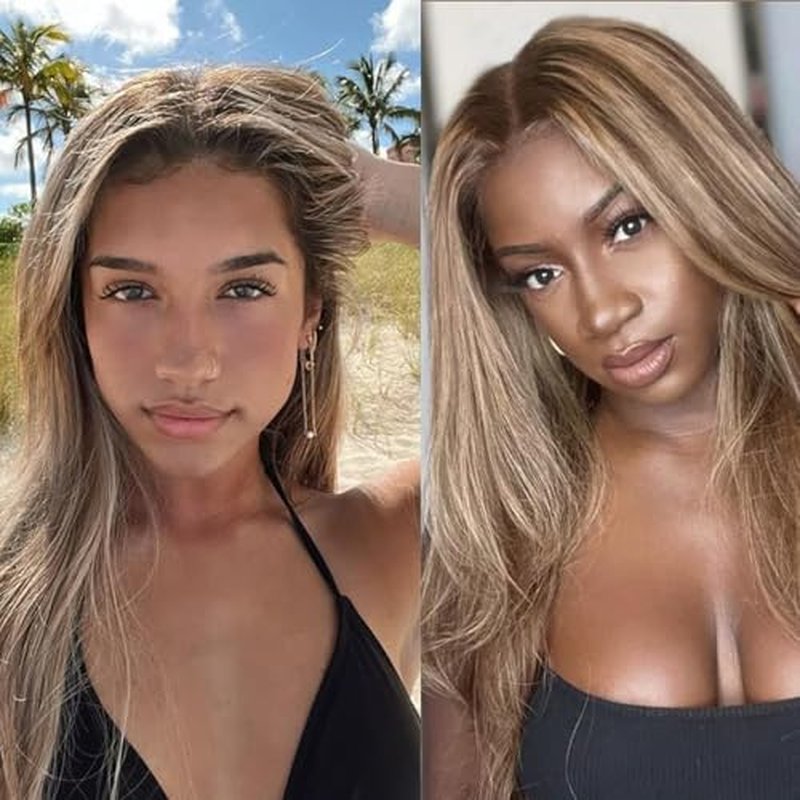 13*6 Ombre Lace Front Human Hair Wigs,6/6P18 Highlight HD Lace Front Real Brazilian Straight Wig for Women,Light Brown to Brown with Ash Blonde,Pre Plucked Natural Hairline with Bleached Knots