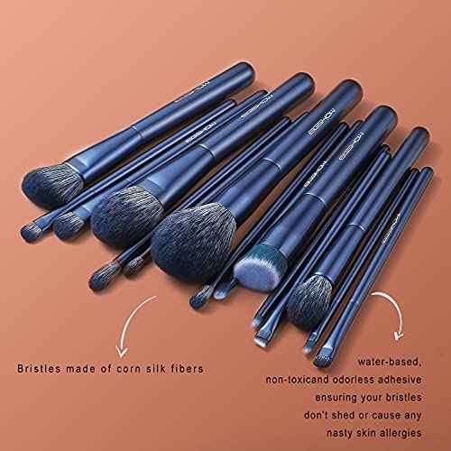 Makeup Brush Set, EIGSHOW Professional Makeup Brushes Kit Foundation Powder Concealers Eye Shadows Makeup 15 Piece for Eye Face Liquid Cream Cosmetics Brushes Kit Best Birthday Gift for Women(BLUE)