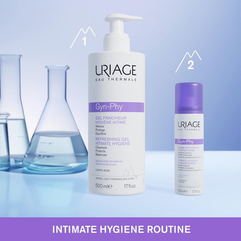 Uriage Gyn-Phy Intimate Wash Refreshing Gel Daily Hygiene For External Itimate Areas, Gently Cleanses & Respects Natural Balance, Foaming Gel, Floral Fragance, Tested Under Gynecological Control