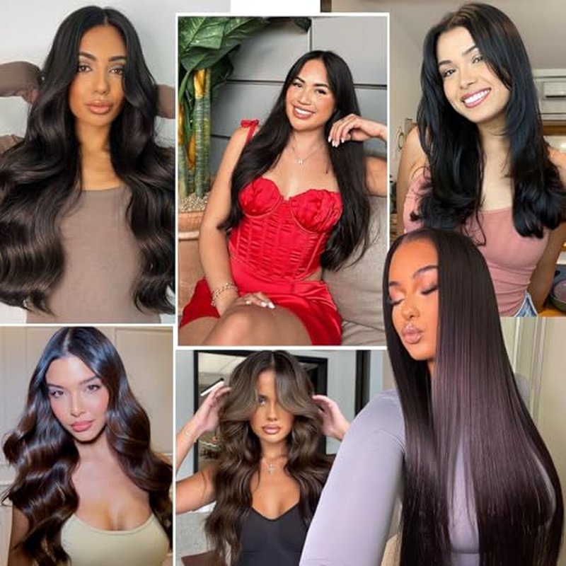 Clip in Extensions Real Human Hair Dark Brown Remy Lace Weft 18 Inch 7PCS 120g for Women