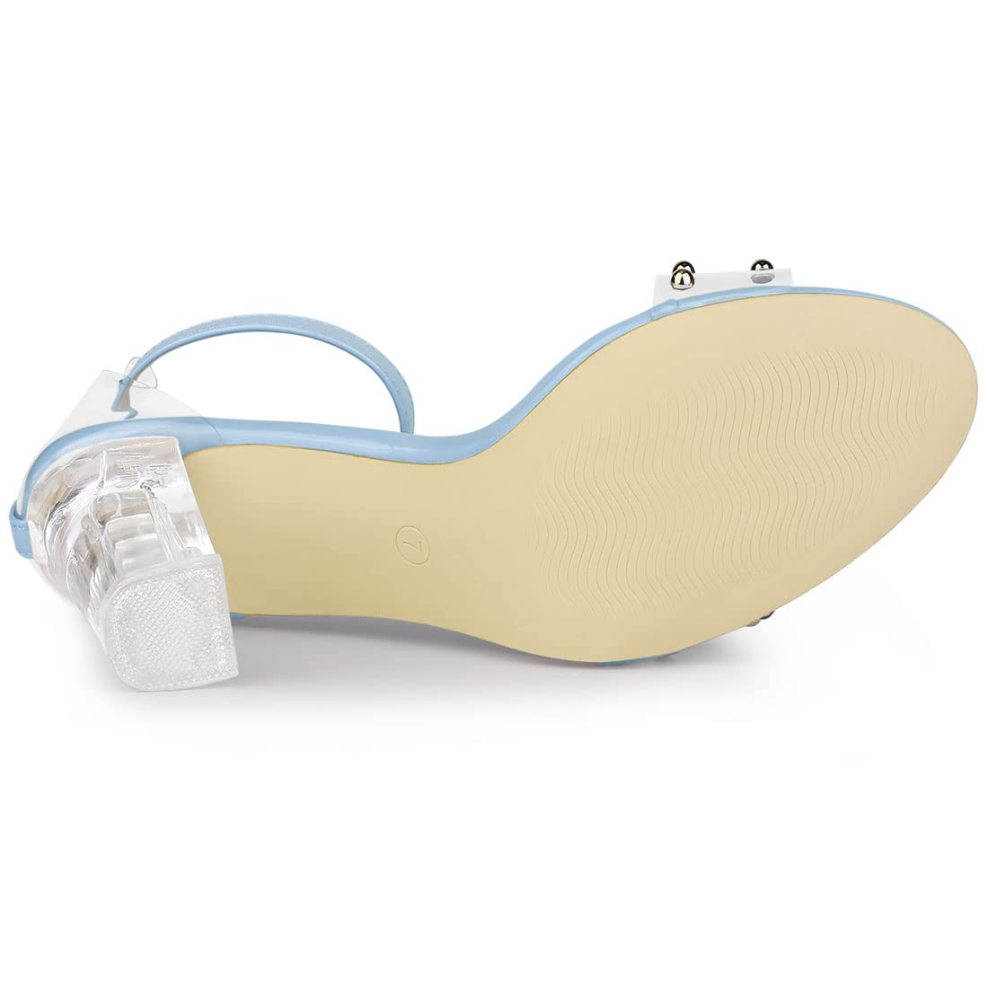 Allegra K Women's Clear Block Heel Ankle Strap Sky Blue Heeled Sandals 9 M US