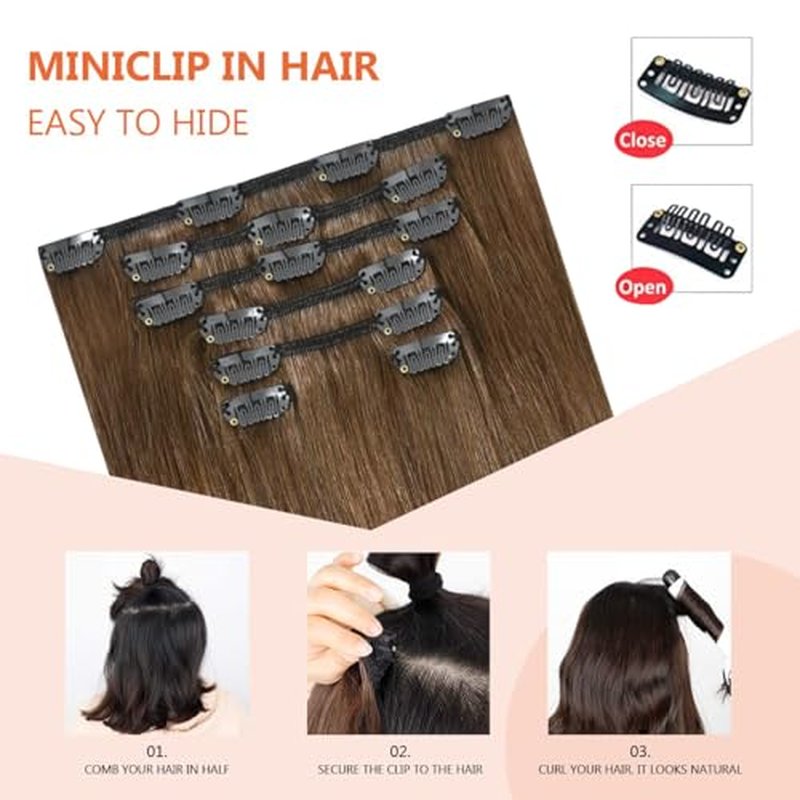 Light Brown Hair Extensions Clip in Human Hair 18 Inch 120g 7pcs Remy Hair Silky Straight 16clips One Pack for Women #6 Chestnut Brown Hair Extensions