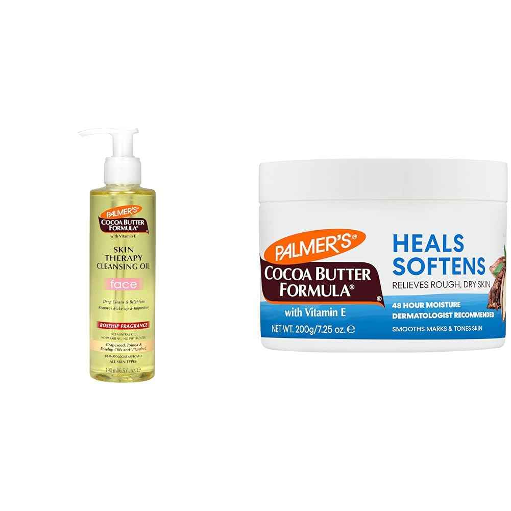 Palmer's Cocoa Butter Skin Therapy Cleansing Facial Oil and Daily Skin Therapy Solid Lotion Bundle, 6.5 and 7.25 Ounce
