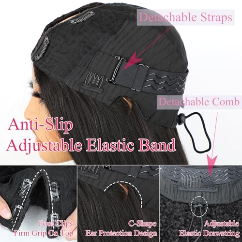 V SHOW V Part Wigs Human Hair Kinky Curly Upgrade Glueless Human Hair V-Part Clip in Wigs No Leave Out, No Glue, No Sew-in, Beginner Friendly 16 inch