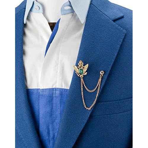 Knighthood Men's Golden Crown Stone With Hanging Chain Brooch Golden Crystal Suit Stud Lapel Pin Vintage Rhinestone Wedding Pin