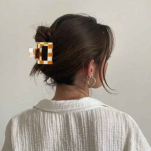 Brown & White Checkered Hair Clips, 3 Pack - Includes Square, Semicircle, and Rectangle Claw Clips for Thick or Thin Hair, Hair Accessories for Women and Girls
