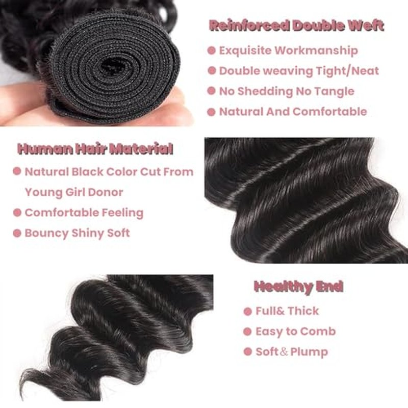 20 22 24 Inch Human Hair Bundles Loose Deep Wave 3 Bundles/Lot 12A Grade 100% Unprocessed Brazilian Virgin Hair Weave Bundles Double Weft For Black Women
