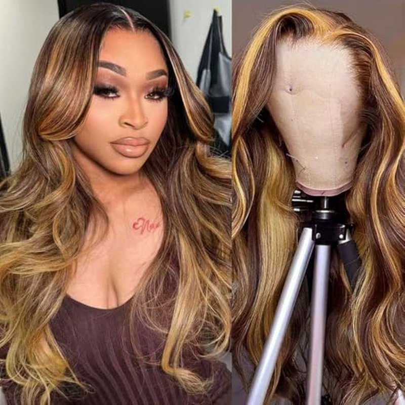 Ombre Highlight Body Wave 360 Lace Front Wigs Human Hair Pre Plucked With Baby Hair Honey Blonde 360 Hd Lace Frontal Wigs Full Lace for Women 18inch