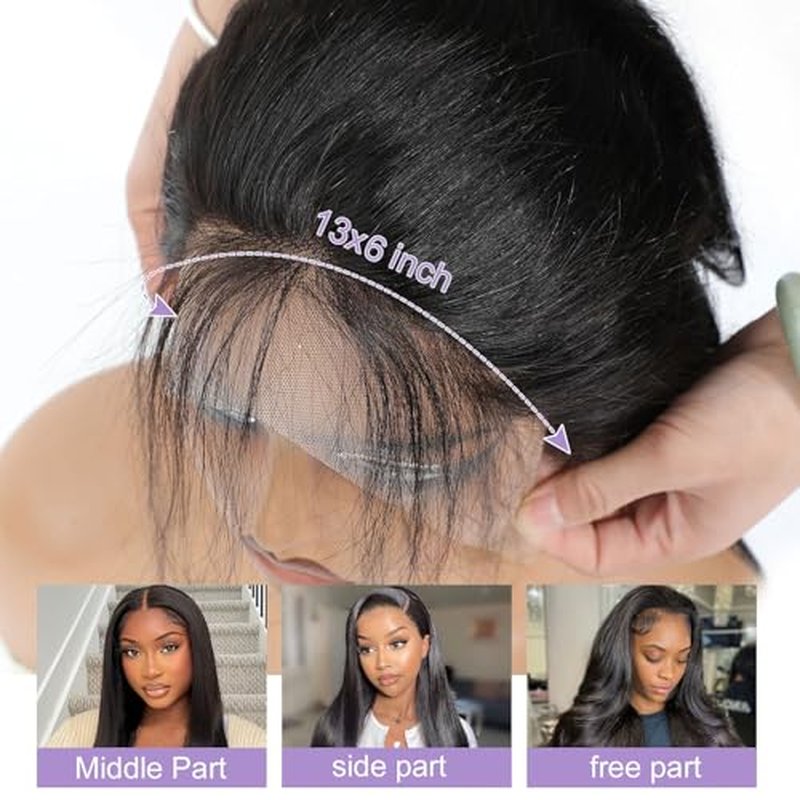 HD Frontal 13x6 Lace Frontal Straight Human Hair Transparent 13x6 Straight HD Lace Closure Big Long Space From Ear to Ear Free Part 100% Raw Virgin Human Hair Natural Black Color 14 Inch