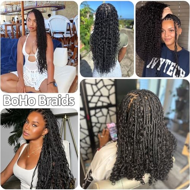Human Braiding Hair for Boho Braids, 100% Virgin Human Hair No Chemical Processing, Black Bulk Human Hair for Braiding Small Knotless Braids Bohemian Style (Black - Deep Wave, 150g - 20 Inch)