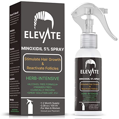 ELEVATE 5% Minoxidil Hair Growth Spray - Alcohol Free Non Oily Formula Extra Strength Professional Treatment for Hair Loss/Regrowth - Stimulate Hair Follicles for Men & Women - 1 Month Supply