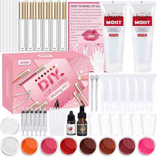 JCOOS Diy Lip Gloss Kit, Lip Gloss Making Kit, LipGloss Making Kit Make Your Own Lip Gloss Making Supplies, Shimmery LipGloss Base, Empty Tubes, Jojoba Oil, Women Teen Girl Gifts Trendy Stuff