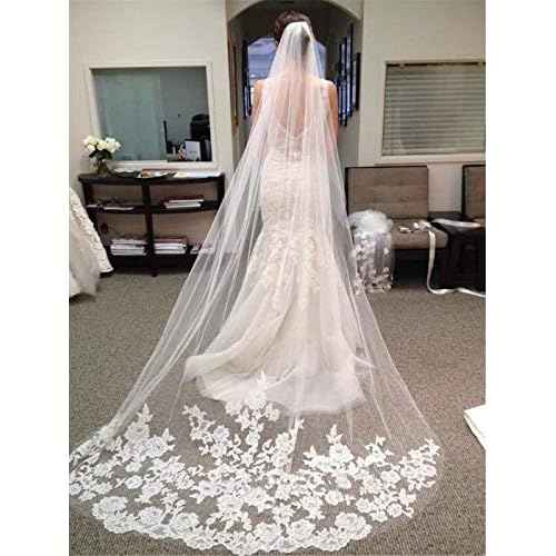 Cathedral Wedding Veil Long Bridal Lace Veil Tulle Hair Accessories With Comb for women Floral 118" Veil Headpeice