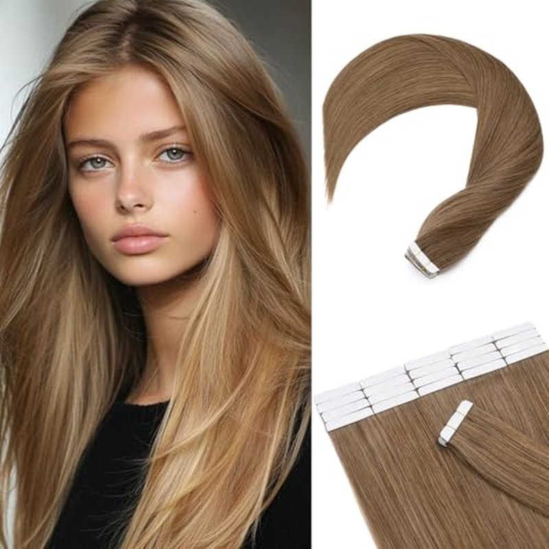 Rich Choices Tape in Hair Extensions Human Hair, 40pcs 100g 100% Remy Tape Hair Extensions Real Human Hair,Seamless Balayage Skin Weft Tape in Hair Extension 20 Inch #06 Light Brown