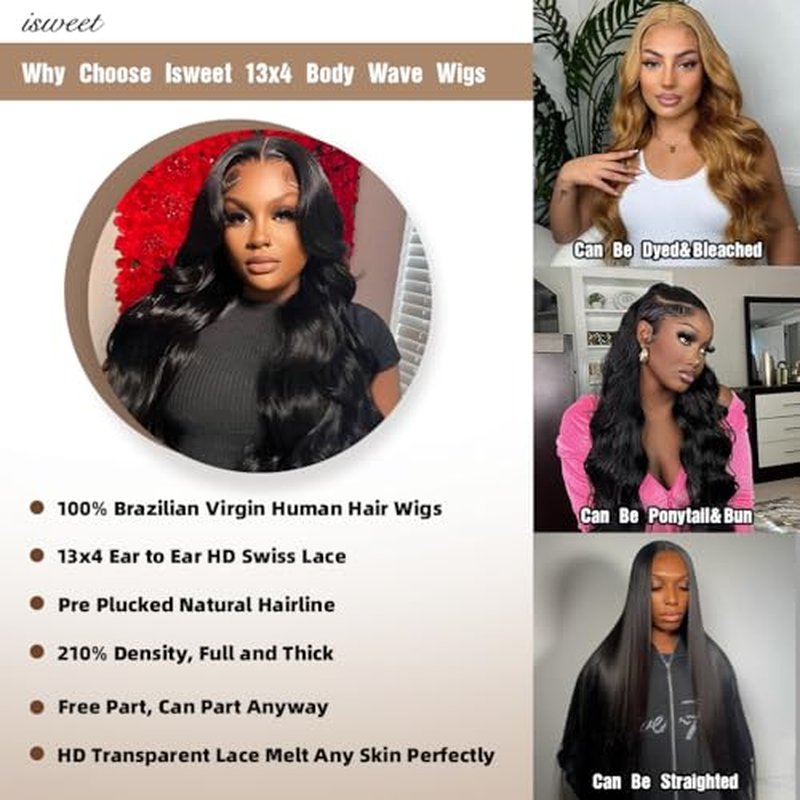 14" 13x4 Glueless Wigs Human Hair Pre Plucked Pre Cut with Baby Hair, 210% Density 12A Brazilian Body Wave Lace Front Wigs Human Hair, Natural Black HD Transparent Wear and Go Wigs for Black Women
