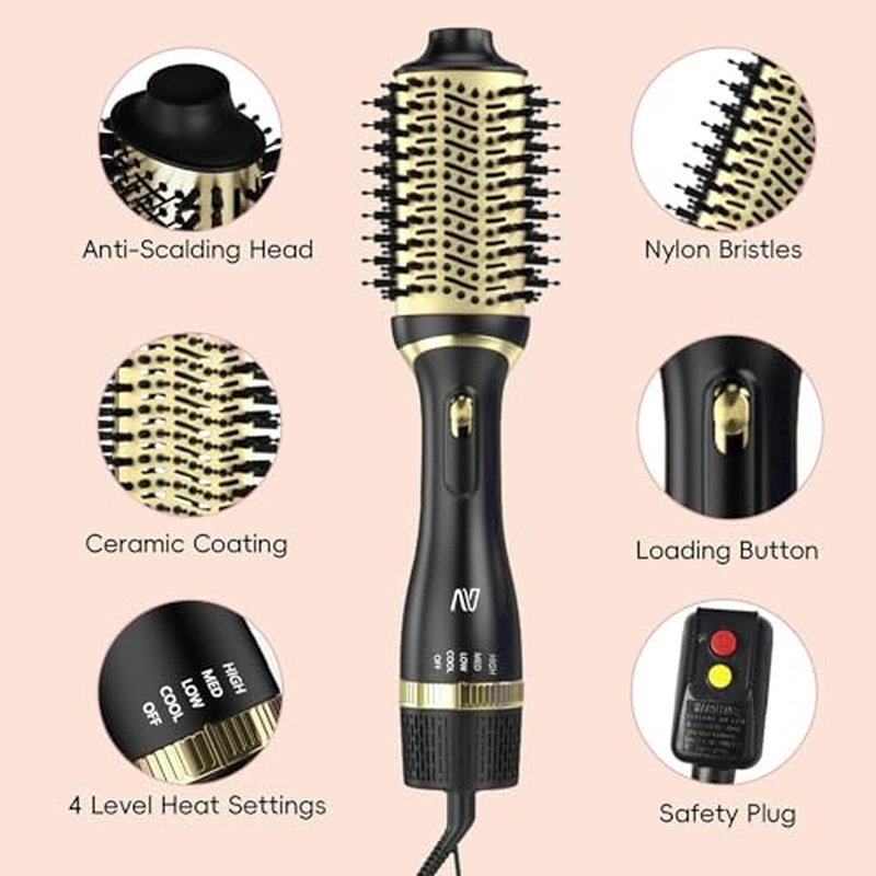 Hair Dryer Brush Set, Multifunctional Hot Air Brush for Salon Blowouts, Negative Ion Technology & Quick Drying, Shiny and Less Frizz, Black Champagne