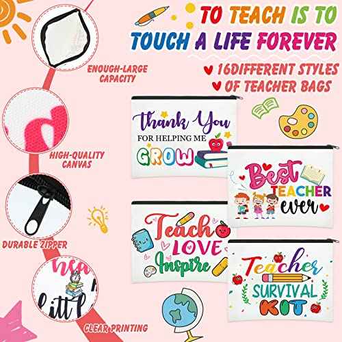 Hillban 32 Pieces Teacher Christmas Gifts Teacher Appreciation Gifts Women Cosmetic Makeup Bag Funny Pencil Pouch for Graduation Birthday Christmas(Cute)